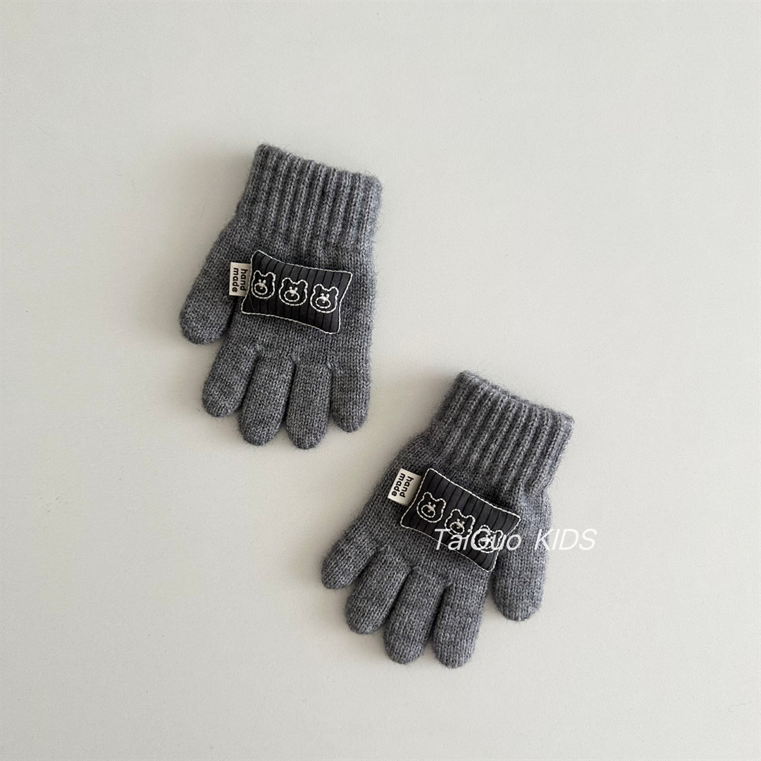 Kids Outdoor Gloves - Warm Knitted Children's Gloves Five-Finger Outdoor